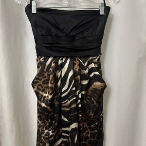 Chic Strapless Black and Animal Print Dress